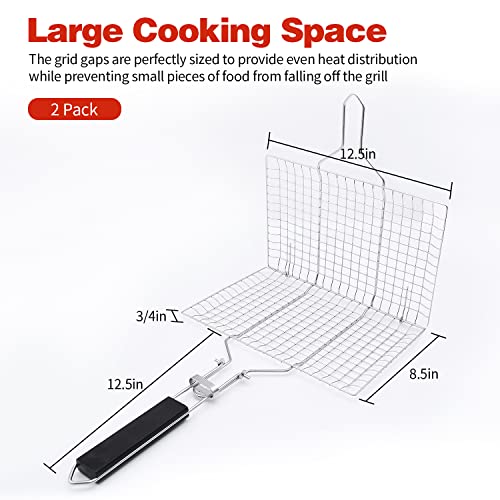 Grill Basket, 2 Pack Stainless Steel Fish Grill Rack, Portable BBQ Grilling Basket Outdoor Grill Accessories Barbecue Grilling Basket for Meat, Steak, Shrimp, Vegetables, Chops