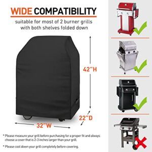 Arcedo Small Grill Cover for Outdoor Grill 32 Inch, 2 Burner Grill Cover, Heavy Duty Waterproof Gas BBQ Grill Cover for Weber Spirit, Charbroil, Nexgrill, and More Grills with Collapsed Side Tables