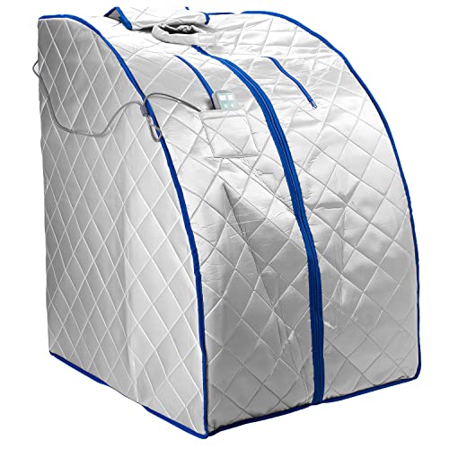 Infrared FAR IR Negative Ion Portable Indoor Personal Spa Sauna by Durherm with Air Ionizer, Heating Foot Pad and Chair, 30 Minutes Timer, Large, Silver