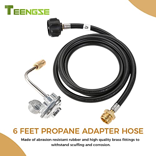 TEENGSE 6FT Propane Adapter Hose with Gas Regulator, QCC1 Grill Regulator Rubber Hose, Elbow Adapter, 1lb to 20lb Converter Compatible with Blackstone 17" 22" Tabletop Griddle
