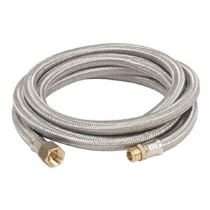 bayou classic m7910 10-ft stainless braided lpg hose features 1/4-in mnpt x 3/8-in flare swivel brass connector