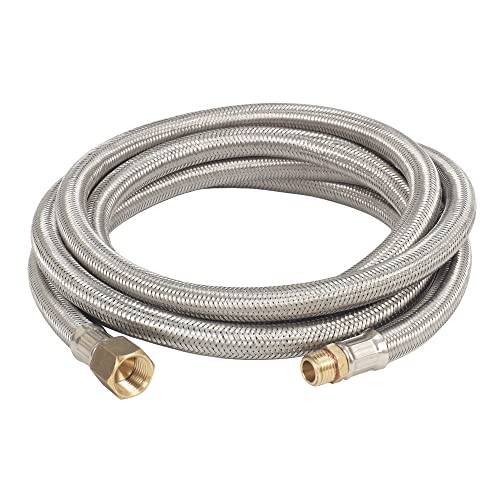 Bayou Classic M7910 10-ft Stainless Braided LPG Hose Features 1/4-in MNPT x 3/8-in Flare Swivel Brass Connector