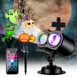 Sunolga Halloween Projector Lights with Remote Control, Waterproof Decorative Lights with 10 Colors Ocean Wave & 16 Slides Patterns, Halloween Christmas Birthday Party Light for Outdoor Indoor