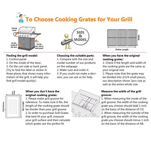 Hisencn Grill Grates Replacement for Charbroil Advantage 463343015, 463344015, 463344116, Kenmore, Advantage Gas2coal Parts 463340516, G467-0002-W1, 16 15/16" Cast Iron Cooking Grids, 3-Pack