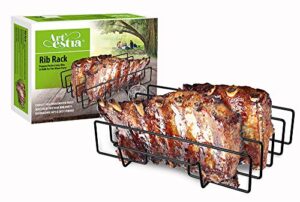 artestia rib rack for smoking and grilling barbecuing, holds 4 full racks of ribs, non-stick rib rack fits 14″ gas smoker or charcoal grill, perfect smoker accessories gift
