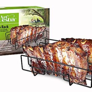 Artestia Rib Rack for Smoking and Grilling Barbecuing, Holds 4 Full Racks of Ribs, Non-Stick Rib Rack Fits 14" Gas Smoker or Charcoal Grill, Perfect Smoker Accessories Gift