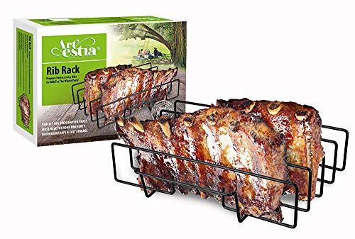 Artestia Rib Rack for Smoking and Grilling Barbecuing, Holds 4 Full Racks of Ribs, Non-Stick Rib Rack Fits 14" Gas Smoker or Charcoal Grill, Perfect Smoker Accessories Gift