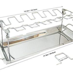 Chicken Leg Rack for Grill, Smoker or Oven; Great for Chicken Legs, Wings, or Drumsticks; Stainless Steel; Non-Toxic Drumstick Holder; Comes in a Box with Grill Drip Pan for Vegetables and Grill Tongs