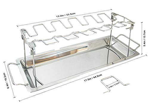 Chicken Leg Rack for Grill, Smoker or Oven; Great for Chicken Legs, Wings, or Drumsticks; Stainless Steel; Non-Toxic Drumstick Holder; Comes in a Box with Grill Drip Pan for Vegetables and Grill Tongs