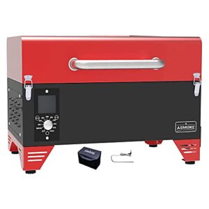 asmoke portable pellet grill, small smoker grill for bbq, camping, tailgating, rv cooking, 8 in 1 tabletop mini outdoor grills & smokers, wood pellet smoker 256 sq. in ideal for family of 4, as300 (red)