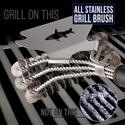 Shark BBQ Tongs and Bristle-Free Grill Cleaner with Scraper - Heavy Duty Barbecue Grilling Tong and Barbecue Cleaning Tool…