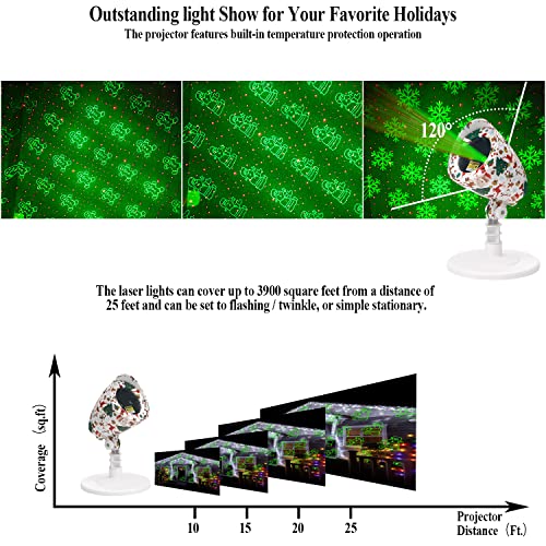 KGAR Christmas Laser Lights Projector Outdoors Indoor Xmas Decoration Red and Green Laser Light Show, Waterproof with Wireless Remote