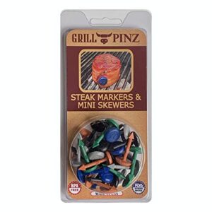 steak pinz – grill safe, reusable nylon food markers for marking desired grilling temperature, spiciness, or marking dietary restrictions – made in the usa. (pack of 32 pinz