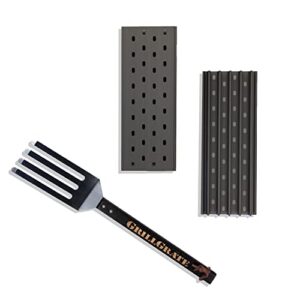 grillgrate – 12″ grill grates – 2 panel sear station for pellet grills, with grate tool, highly conductive, easy to clean, perfect sear marks (ss12)