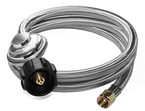 DOZYANT 5 Feet Universal QCC1 Low Pressure Propane Regulator Grill Replacement with Stainless Steel Braided hose for Most LP Gas Grill, Heater and Fire Pit Table, 3/8" Female Flare Nut