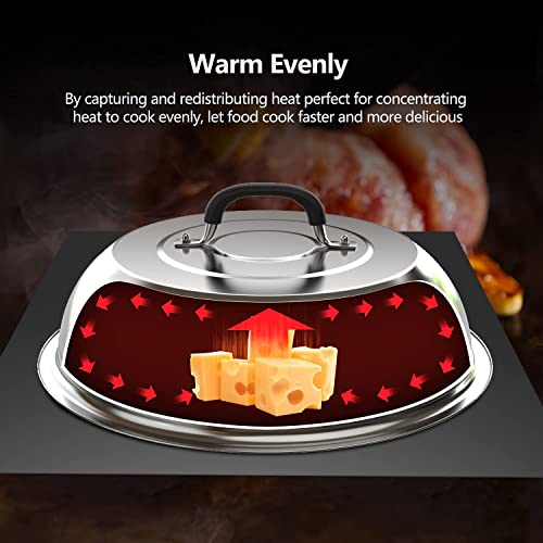 Cellay Griddle Accessories - 12 & 9 Inch Round Basting Cover Cheese Melting Dome Steaming Cover with 8 Inch Cast Iron Burger Bacon Press for Griddle Grill Cooking Indoor or Outdoor - 3 Pack