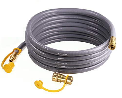 DOZYANT 12 Feet 3/8 inch ID Natural Gas Grill Hose with Quick Connect Propane Gas Hose Assembly for Low Pressure Appliance -3/8 Female Pipe Thread x 3/8 Male Flare Quick Disconnect - CSA Certified