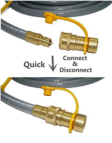 DOZYANT 12 Feet 3/8 inch ID Natural Gas Grill Hose with Quick Connect Propane Gas Hose Assembly for Low Pressure Appliance -3/8 Female Pipe Thread x 3/8 Male Flare Quick Disconnect - CSA Certified