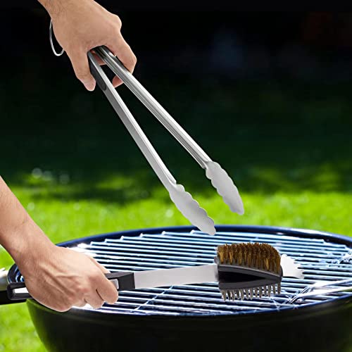 Double Sided Grill Cleaning Brush and Scraper, 16.5" BBQ Brush, Barbecue Cleaner with Stainless & Brass Bristles, Grilling Grate Cleaner, Safe Grill Accessories for Cast Iron/Stainless Steel Grate