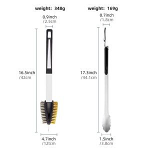 Double Sided Grill Cleaning Brush and Scraper, 16.5" BBQ Brush, Barbecue Cleaner with Stainless & Brass Bristles, Grilling Grate Cleaner, Safe Grill Accessories for Cast Iron/Stainless Steel Grate