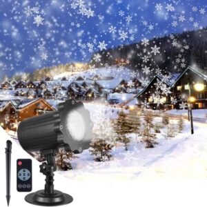 snowfall christmas light projector, jeyull indoor outdoor holiday projector lights with remote control, rotating snow falling projector lamp for halloween xmas wedding garden landscape decorative