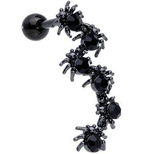 Body Candy 16G Womens 6mm Black PVD Steel Clear Accent Spiders Cartilage Earring Helix Tragus Jewelry 1/4"