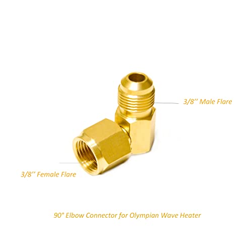 Catilon 90° Elbow Connector for Olympian Wave Heaters, 90 Degree Propane Fitting Adapter Replacement for Low Pressure Olympian Wave Gas Fired Heaters, with 3/8" Female and Male Flare