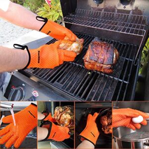 Eastking BBQ Gloves/BBQ Claws/Meat Thermometer and Silicone Brush Superior Value Premium Set (4pcs Set) - Heat Resistant/Non-Slip/Safe/Cooking/Grilling Silicone Gloves for Indoor & Outdoor (Orange)