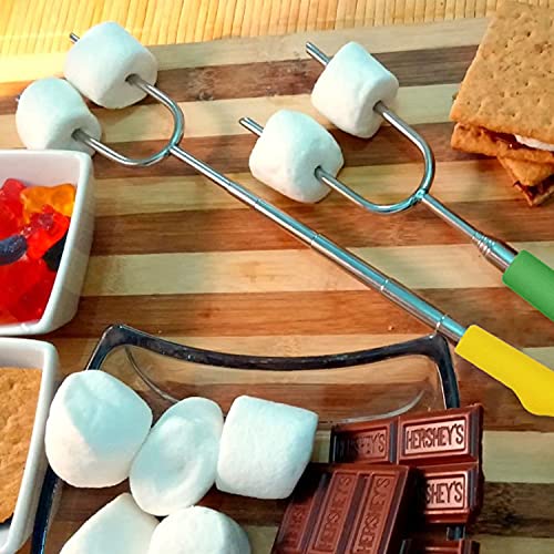 Aoocan Marshmallow Roasting Sticks , 10 Pack Long 45 Inch Smores Sticks for Fire Pit , Telescoping Rotating Smores Skewers - Hot Dog Roasting Sticks for Campfire, Camping, Bonfire and Grill
