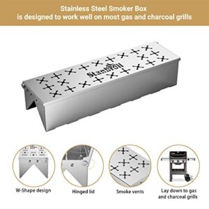 Stanbroil Premium Smoker Box for Gas & Charcoal Grill, Stainless Steel Wood Chip Box with Double V-shape Design