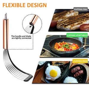Slotted Spatula Flexible Stainless Steel Spatula with Silicone Top Soft Edge Slotted Spatula Turner with Golden Handle (1, Black)