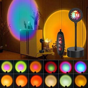 flanney sunset lamp projection 16 colors light 360 degree remote control brightness adjustable rainbow sunset sun 12 effect for photo video bedrooms vlog home party