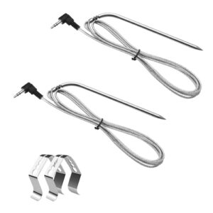 2-pack replacement for camp chef meat probe high-temperature meat bbq probe, compatible with camp chef pellet grills, with 2 pc stainless steel grill holder clips