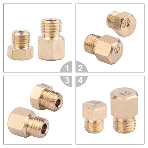 Brass Jet Nozzles 30 Packs - DIY Burner Parts with M6 x 0.75mm and M5 x 0.5mm Thread, 0.5mm and 0.68mm Nozzle Hole, Range, Stove, Oven Conversion Kit for Propane LPG Natural Gas Pipe Water Heater 