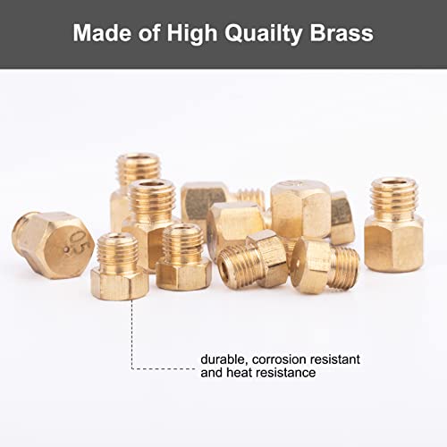 Brass Jet Nozzles 30 Packs - DIY Burner Parts with M6 x 0.75mm and M5 x 0.5mm Thread, 0.5mm and 0.68mm Nozzle Hole, Range, Stove, Oven Conversion Kit for Propane LPG Natural Gas Pipe Water Heater 