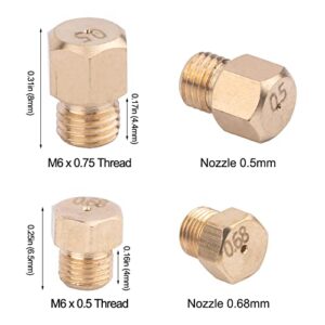 Brass Jet Nozzles 30 Packs - DIY Burner Parts with M6 x 0.75mm and M5 x 0.5mm Thread, 0.5mm and 0.68mm Nozzle Hole, Range, Stove, Oven Conversion Kit for Propane LPG Natural Gas Pipe Water Heater 