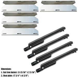 Direct Store Parts Kit DG224 Replacement for Jenn Air Gas Grill Repair Kit Gas Grill Burner and Heat Plate- 4 Pack (Cast Iron Burner + Stainless Steel Heat Plates)