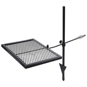 lineslife swivel campfire grill, adjustable heavy duty steel campfire grill grate, fire pit grill grate over fire pit with carrying bag for outdoor camping bbq, rectangle black