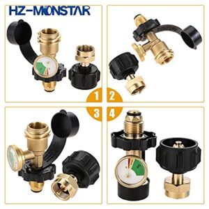 HZ-MONSTAR POL Propane Tank Adapter with Gauge Converts POL LP Tank Service Valve to QCC1/ Type1, Propane Refill Adapter Fits QCC1/ Type1 Propane Tank/ 1 lb Cylinder for RV Camper BBQ Gas Grill Heater