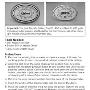 Primo Grills Thermometer for Primo Ceramic Grills - Now 200% Larger and Ability to Calibrate