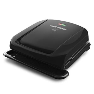 George Foreman, Silver, 12+ Servings Upto 15 Indoor/Outdoor Electric Grill, GGR50B, REGULAR & 4-Serving Removable Plate Grill and Panini Press, Black, GRP1060B