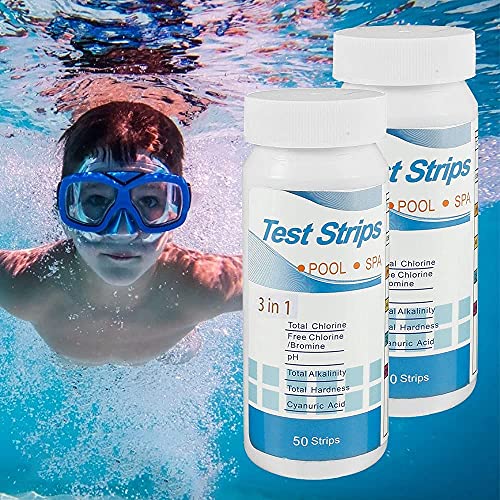 100 Pcs 2 Bottles 3 in 1 Test Strips, Pool Spa Hot Tub Water Test Strips Dip Test Strips for Swimming Pool,Test Total Hardness,Free Chlorine,Bromine,Total