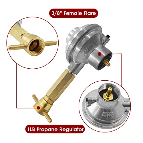 MENSI Update Version 1LB Propane Regulator for Grill with 3/8" Female Flare Adapter Convert to Throwaway Cylinder with 2" Long Shaft