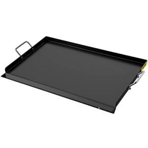 vevor carbon steel griddle, griddle flat top plate, griddle for bbq charcoal/gas gril with 2 handles, rectangular flat top grill with extra drain hole for tailgating and parties (16″x24″)