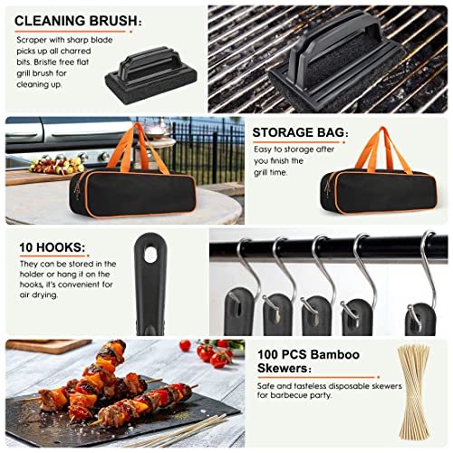 Griddle Accessories Kit, Griddle Grill Tools Set for Blackstone and Camp Chef, Two Basting Cover Professional Grill BBQ Spatula Set with Spatula, Scraper, Bottle, Tongs, Egg Ring (Round)