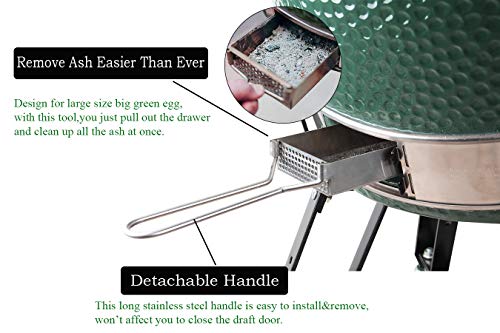 DOLAMOTY Upgrade Slid Out Ash Drawer Big Green Egg Accessories Ash Tool,ash Drawer for Large Big Green Egg Only,Green Egg Replacement Parts ash Clean Tool,Stainless Steel(New Version)