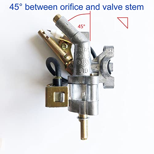 GRILLJOB 1 PC 45° BBQ Grill Gas Valve with Thrower Valve, Valve Stem OD 5/16", Orifice Size: 1.05mm for LP Gas, Fits for 5/8" Manifold Tube