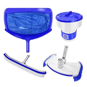 aiper 4 in 1 swimming pool cleaning kit, pool brush, pool vacuum head, skimmer leaf net, pool dispenser, perfect for above-ground/in-ground pools, fountains, walls, tiles & floors (pole not included)