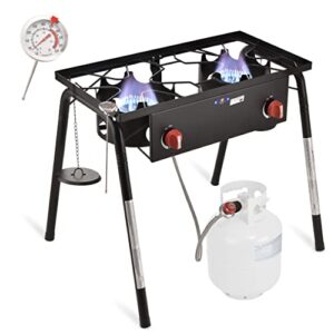 arc propane burner, 2 burners outdoor propane stove with easy-assemble threaded legs, 29,000btu double propane burner cast iron burner ideal for camping burner and other outdoor cooking