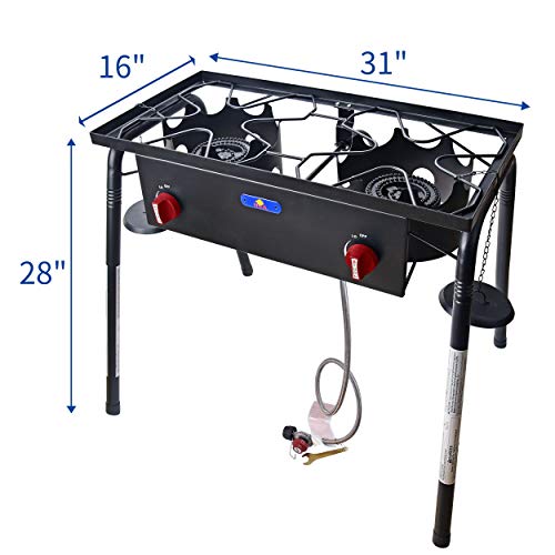 ARC Propane Burner, 2 Burners Outdoor Propane Stove with Easy-assemble Threaded Legs, 29,000BTU Double Propane Burner Cast Iron Burner Ideal for Camping Burner and Other Outdoor Cooking